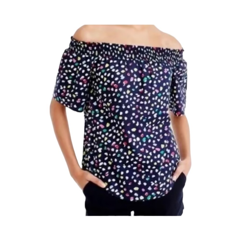 J.Crew Happy Raffi Print, Off the Shoulder Top​​, Size Medium, 100% Cotton